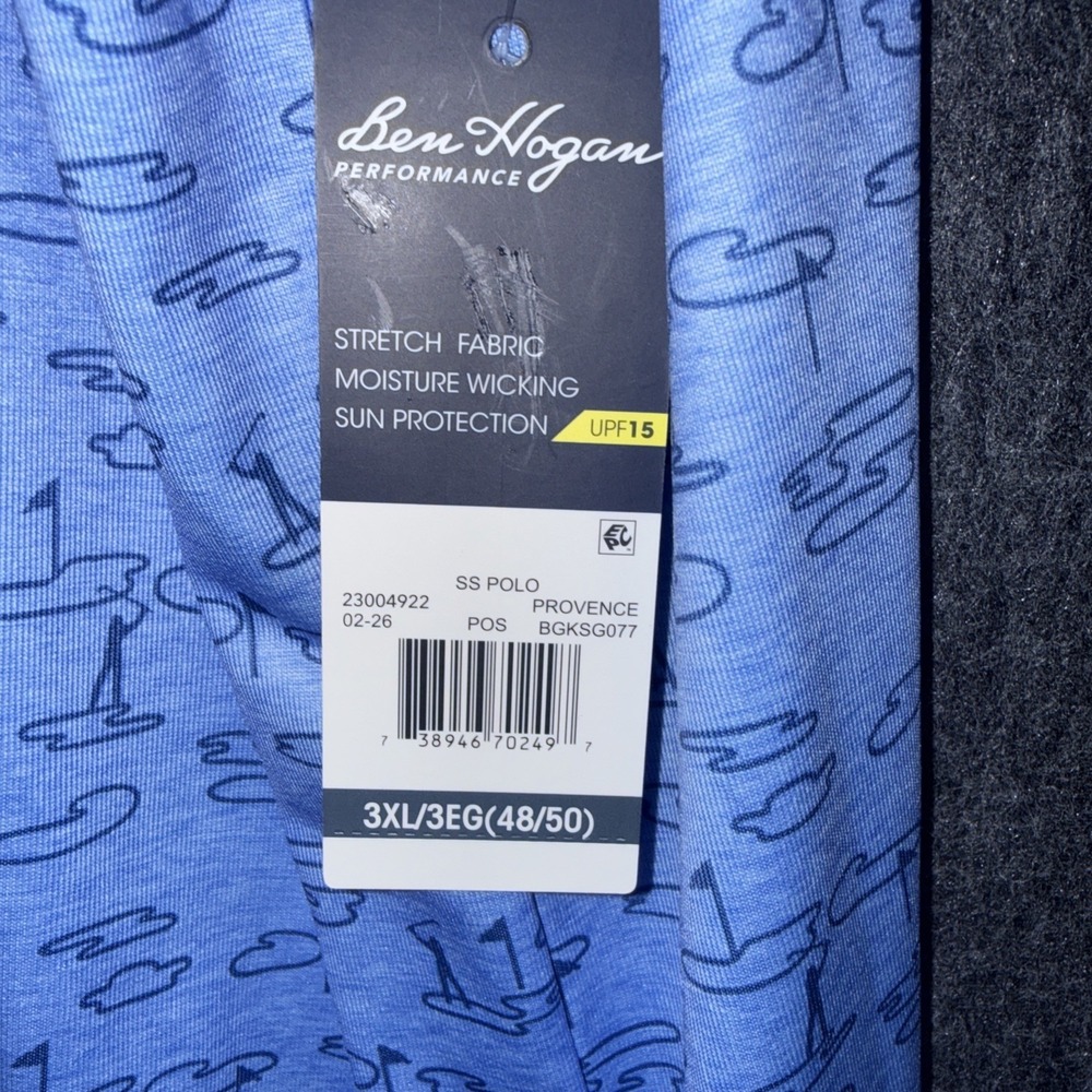 Ben Hogan 3XL Men Blue All Over Golf Print UPF15 Short Sleeve Golf Polo Shirt - Picture 5 of 8